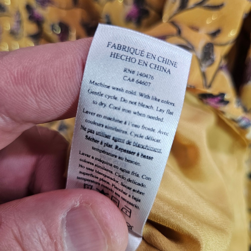 Faherty Women Mustard Yellow Floral Silk Blend V-Neck Blouse Top‎ XS - Picture 6 of 10